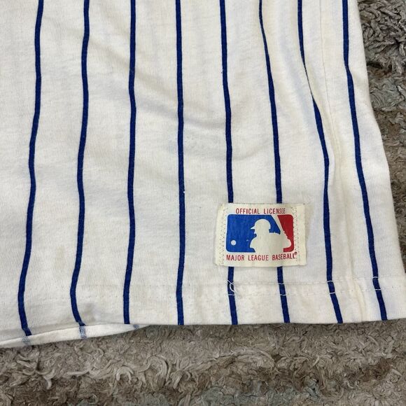 New York Mets Shirt Adult Large White Vintage Sand-Knit Stripe MLB Baseball READ - Picture 2 of 9